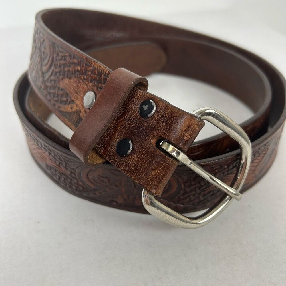 Vintage Tooled Genuine Top Grain Leather Belt Eagle Sz 44 Western cowboy